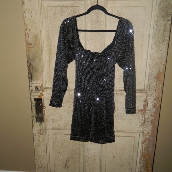 Boohoo Sequin Cut Out Twist Mini Dress Black Size 12 (BB-28) - Picture 7 of 7